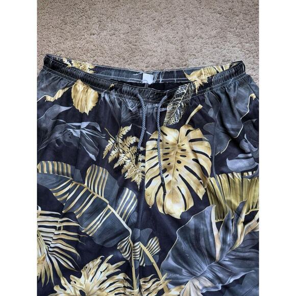 Tropical Palm Leaves Pull On Drawstring Swim Trunks Short Black/Gold Men's 3XL - Picture 8 of 9